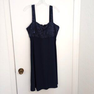 R&M Richards Navy Sequin Lace Party Dress
